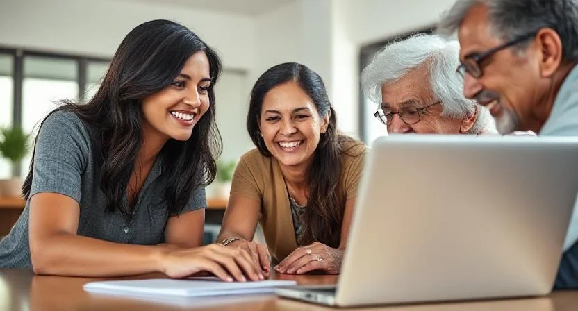 Maria unterrichtet heute Digitalkompetenz für Senioren in ihrer Gemeinde und teilt die Fähigkeiten, die sie selbst erlernt hat